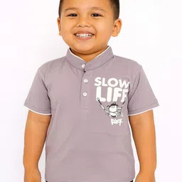 YK Boys Typography Printed Mandarin Collar T-shirt-image-46
