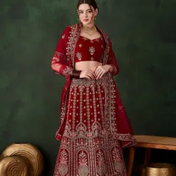 DEVATITHI Embroidered Thread Work Velvet Semi-Stitched Lehenga & Blouse With Dupatta-19