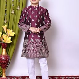 NFC CREATION Boys Ethnic Motifs Printed Regular Dupion Silk Kurta with Pyjamas-51