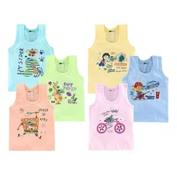 NEW TRINATH HOSIERY Kids Pack Of 6 Printed Cotton Basic Vests TF-02-image-87