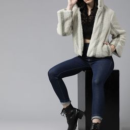 The Roadster Lifestyle Co. Women Striped Faux Fur Hooded Tailored Jacket-picture-14