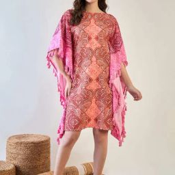 The Kaftan Company Pink Polyester Regular Fit Paisley SleepwearRobes-image-43