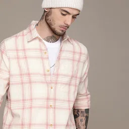WROGN Pure Cotton Slim Fit Checked Casual Shirt-image-49