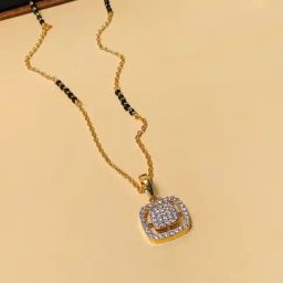Abdesigns Gold-Plated American Diamond & Black Beaded Mangalsutra-25