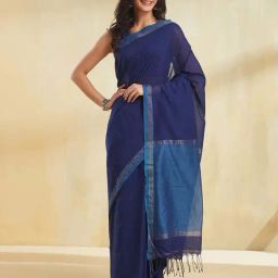 Fabindia Navy Cotton Regular Fit Saree-image-92