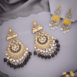Anouk Set Of 2 Artificial Stones and Beaded Contemporary Drop Earrings-44