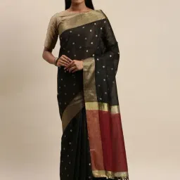 Vastranand Black Woven Saree With Unstitched Blouse-image-20