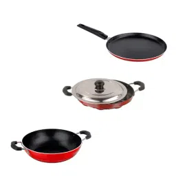 Nirlon Red Aluminium Non- Stick Cookware - Set of 3-47