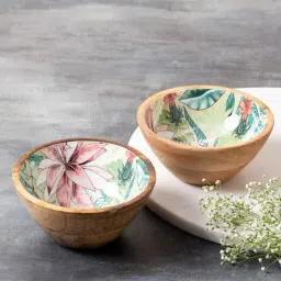 Nestroots Green Floral Bowl Set for Snacks  Mixing Bowls Printed Wooden Desert Bowls for Kitchen-26