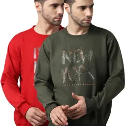 Vimal Jonney Red & Green Regular Fit Printed Sweatshirts - Pack of 2-image-30