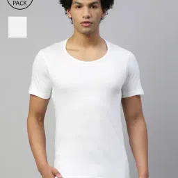 Dixcy Scott Maximus White Cotton Regular Fit Vest - Pack Of 2-image-65