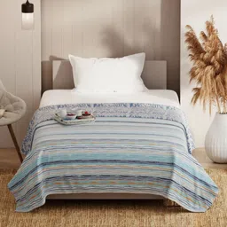 KOPA Blue & Mustard Striped Microfiber AC Room 150 GSM Single Bed Dohar-image-83