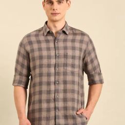 Linen Club Brown Linen Slim Fit Casual Shirt-image-9