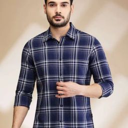 Being Human Navy Slim Fit Checks Shirt-image-69