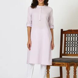 W Purple Cotton Blend Solid Kurtas-image-68