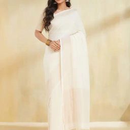 Fabindia White Cotton Regular Fit Saree-image-91