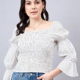 Style Quotient White Polka Dot Top-image-65