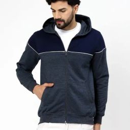 Kalt Blue Regular Fit Colorblock Hooded Sweatshirt-picture-47