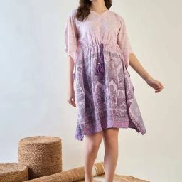 The Kaftan Company Lavender Polyester Regular Fit Print SleepwearRobes-image-51