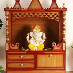 DZYN Furnitures Abhikya Sthana Brown Wooden Floor Rested Pooja Temple Without Door-image-80