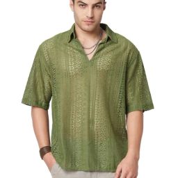 VASTRADO Core Fashion Green Self Design Oversized Shirt-71