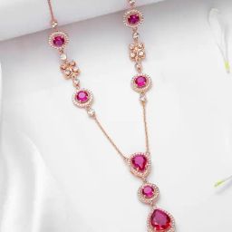 Zavya Alluring Mystery Rose Gold Plated Dark Pink Solitaire Necklace-image-65