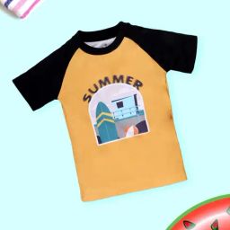 Kiddopanti Boys Mustard and Black Printed Regular Fit Swim T-Shirt-image-13