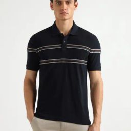 Arrow Sport Blue Cotton Regular Fit Striped Polo T-Shirt-picture-46