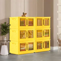 RUBOXA Yellow & Black 6 Pieces Double Door Storage Organiser With Lid & Wheels-41