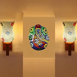 Somil Indore Mosaic Decorative Lamp Combo of Matching Wall Lamp & Blessing God Ganesh Wall Lamp, Multi Compatible with LED, Size: 13 X 13 X 27 Cm, Pack of 3.-image-89