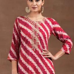 Libas Pink Viscose Rayon Regular Fit Bandhani Kurtas-image-50