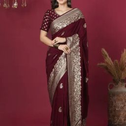 Satrani Maroon Cotton Silk Woven Saree With Unstitched Blouse-picture-24
