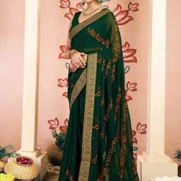 Satrani Green Georgette Embroidered Saree With Unstitched Blouse-picture-15