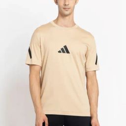 Adidas Beige Cotton Regular Fit Logo Printed Sports T-Shirt-picture-2