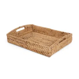Home4U Aspen Gold Rattan Serving Tray - Set of 1 image 1