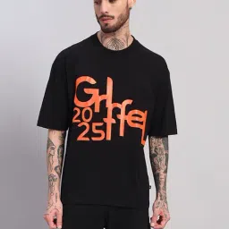 Griffel Black Cotton Loose Fit Printed Sports T-Shirt-image-18