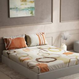 DDecor Printed Orange 145 TC Cotton King Bedsheet with 2 Pillow Covers-image-89
