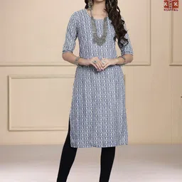 HERE&NOW Selection Of 2 Geometric Printed Round Neck Straight Kurtas-picture-48