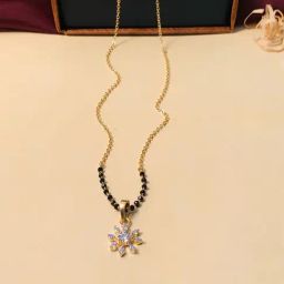 Abdesigns Gold-Plated American Diamond & Black Beaded Mangalsutra-51