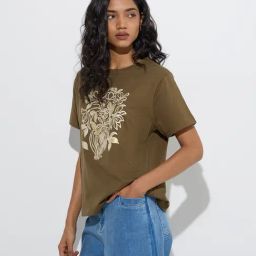 LOV by Westside Olive Floral Printed Cotton T-Shirt-picture-20