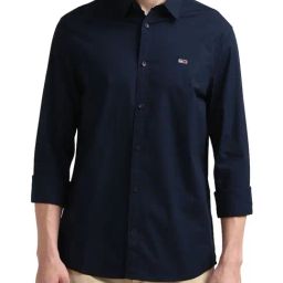 Tommy Hilfiger Navy Cotton Regular Fit Shirt-image-27