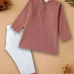 Desi Soota Infants Boys Woven Design Mandarin Collar Pure Cotton Kurta With Pyjamas-picture-27