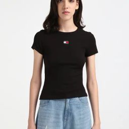 TOMMY HILFIGER Black Cotton Logo T-Shirt-picture-47