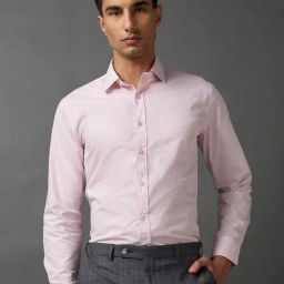 Daniel Hechter Pink Cotton Blend Slim Fit Checks Formal Shirt-image-93