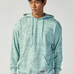 Bewakoof Green Printed Relaxed Fit Hoodie-picture-35