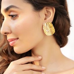 Rubans 18K Gold Plated Oversized Textured Circular Stud Earrings-25