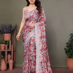 HERE&NOW Floral Embroidered Silk Blend Saree-picture-35