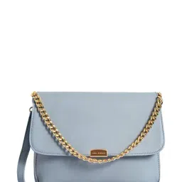 Lino Perros Blue Solid Flap Sling Bag-image-99