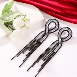 StyleCast Brass-Plated Rhinestone Studded Contemporary Shaped Tasselled Drop Earrings-image-73
