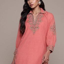Ritu Kumar Geometric Embroidered Shirt Collar Thread Work Pure Cotton Thread Work Kurti-53